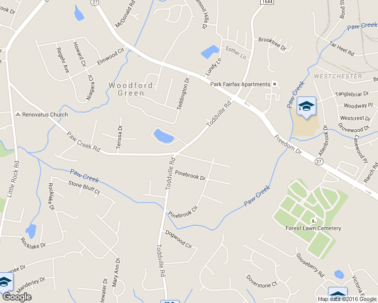 map of restaurants, bars, coffee shops, grocery stores, and more near 5401 Lewhaven Drive in Charlotte