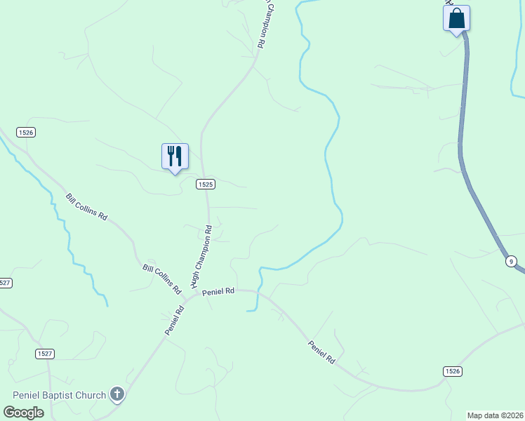 map of restaurants, bars, coffee shops, grocery stores, and more near 1751 Hugh Champion Road in Tryon