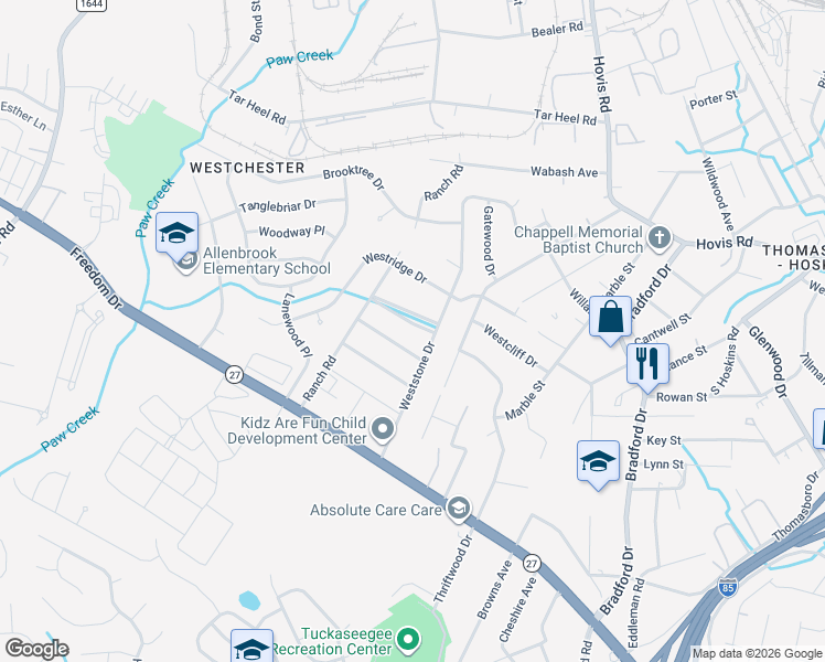 map of restaurants, bars, coffee shops, grocery stores, and more near 4400 Mapleleaf Lane in Charlotte