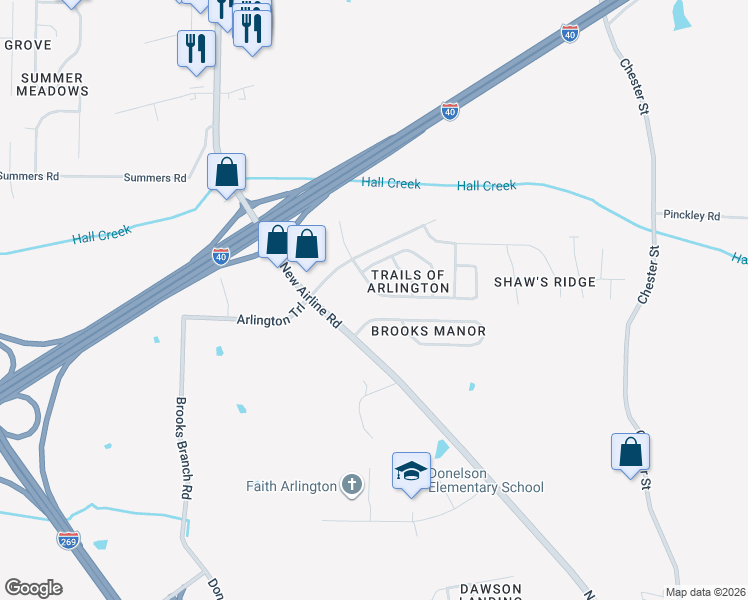 map of restaurants, bars, coffee shops, grocery stores, and more near 12075 Brooks River Drive in Arlington