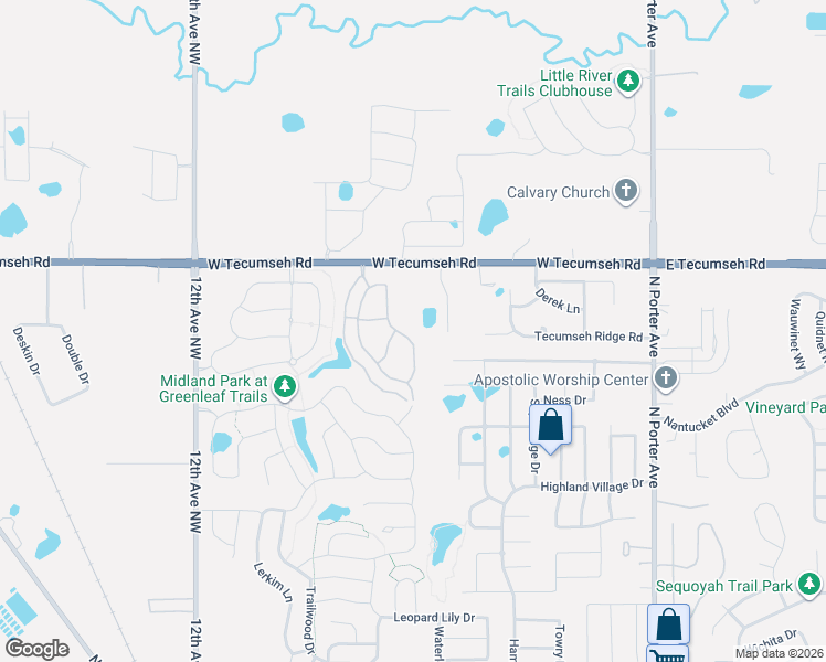 map of restaurants, bars, coffee shops, grocery stores, and more near 3405 Crampton Gap Way in Norman