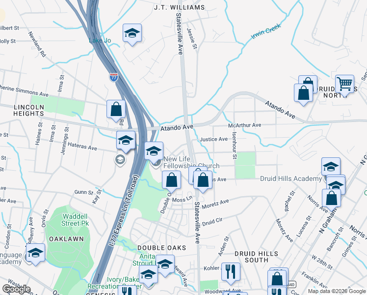 map of restaurants, bars, coffee shops, grocery stores, and more near in Charlotte