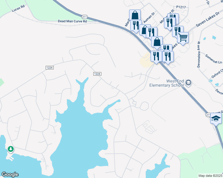 map of restaurants, bars, coffee shops, grocery stores, and more near 107 Longleaf Drive in West End