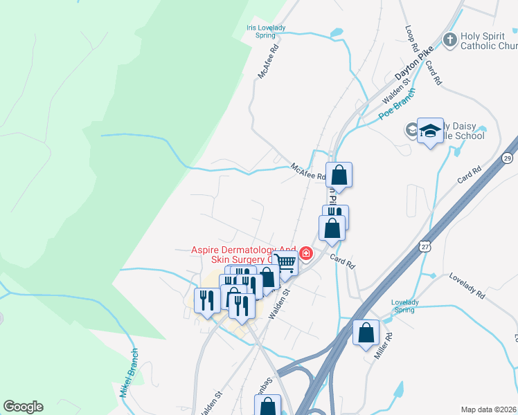 map of restaurants, bars, coffee shops, grocery stores, and more near 10308 Rophe Drive in Soddy-Daisy