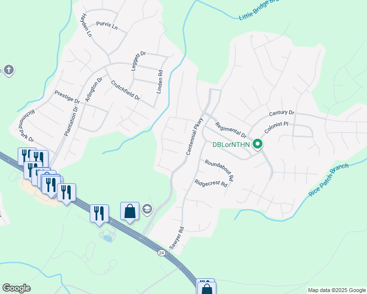 map of restaurants, bars, coffee shops, grocery stores, and more near 108 Red Coat Drive in Cameron