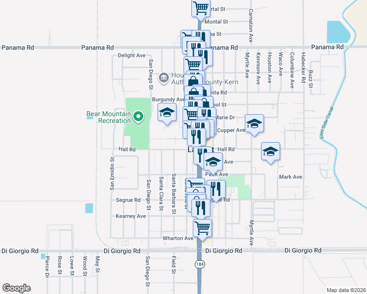 map of restaurants, bars, coffee shops, grocery stores, and more near 10424 Main Street in Lamont