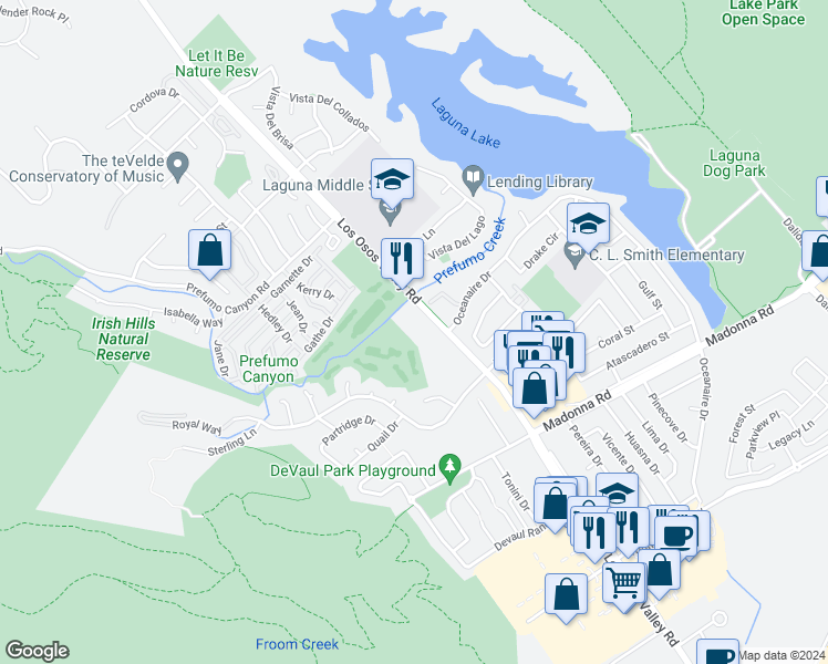map of restaurants, bars, coffee shops, grocery stores, and more near 11295 Los Osos Valley Road in San Luis Obispo