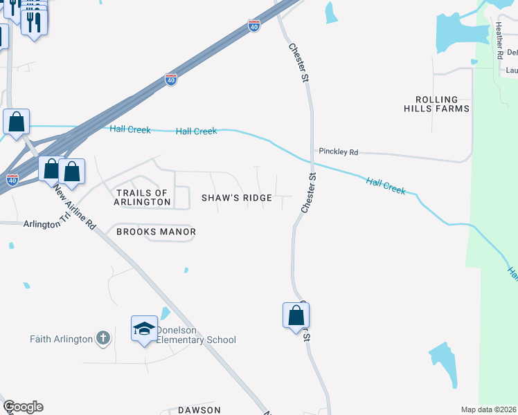 map of restaurants, bars, coffee shops, grocery stores, and more near 4901 Shaws Ridge Cove in Arlington