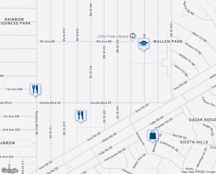 map of restaurants, bars, coffee shops, grocery stores, and more near 709 1st Street Northeast in Rio Rancho
