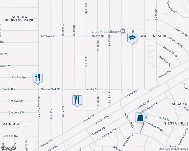 map of restaurants, bars, coffee shops, grocery stores, and more near 613 1st Street Northeast in Rio Rancho