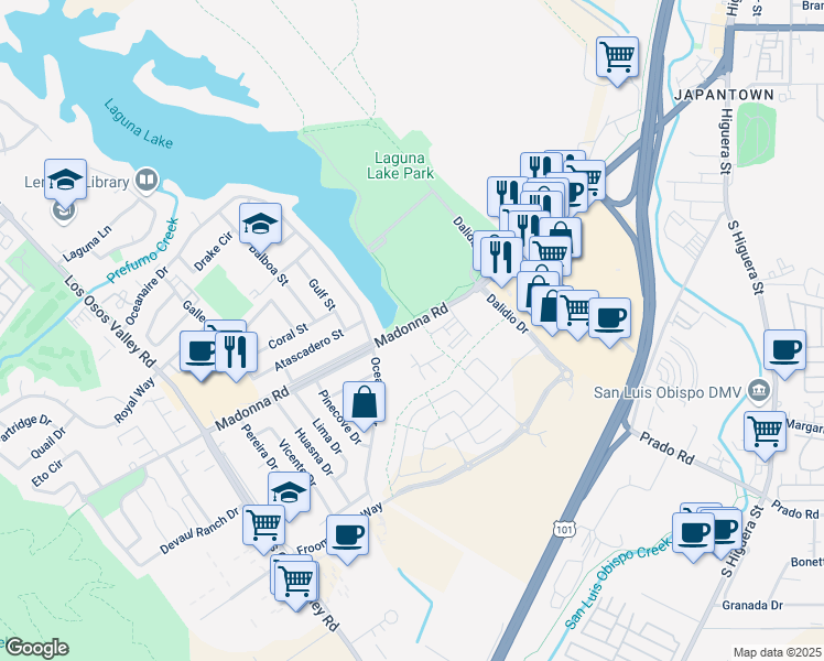 map of restaurants, bars, coffee shops, grocery stores, and more near 981 Madonna Road in San Luis Obispo