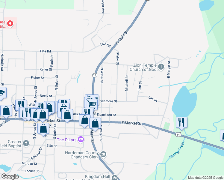 map of restaurants, bars, coffee shops, grocery stores, and more near 512 Johnson Street in Bolivar