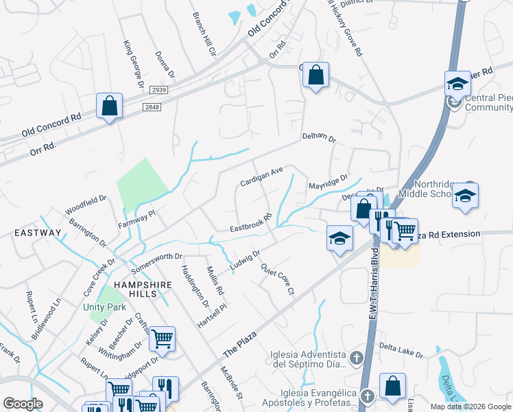 map of restaurants, bars, coffee shops, grocery stores, and more near 6906 Milport Place in Charlotte
