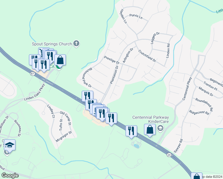 map of restaurants, bars, coffee shops, grocery stores, and more near 87 Arlington Drive in Cameron
