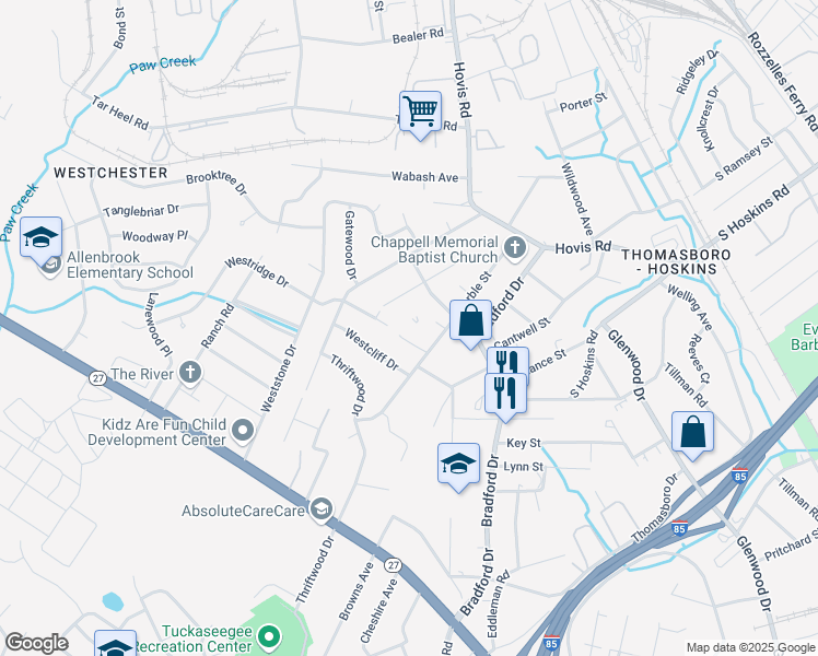 map of restaurants, bars, coffee shops, grocery stores, and more near 1031 Lewiston Avenue in Charlotte