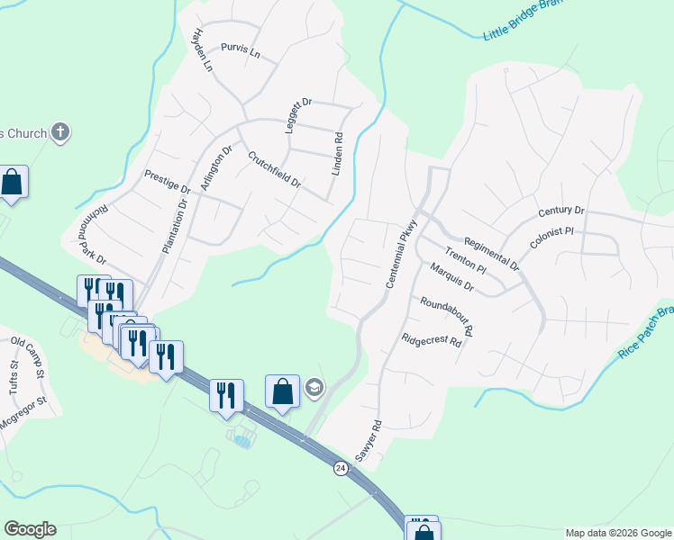 map of restaurants, bars, coffee shops, grocery stores, and more near 112 Bicentennial Way in Cameron