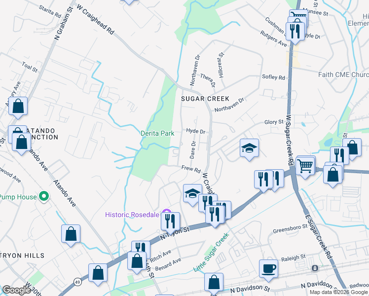 map of restaurants, bars, coffee shops, grocery stores, and more near in Charlotte