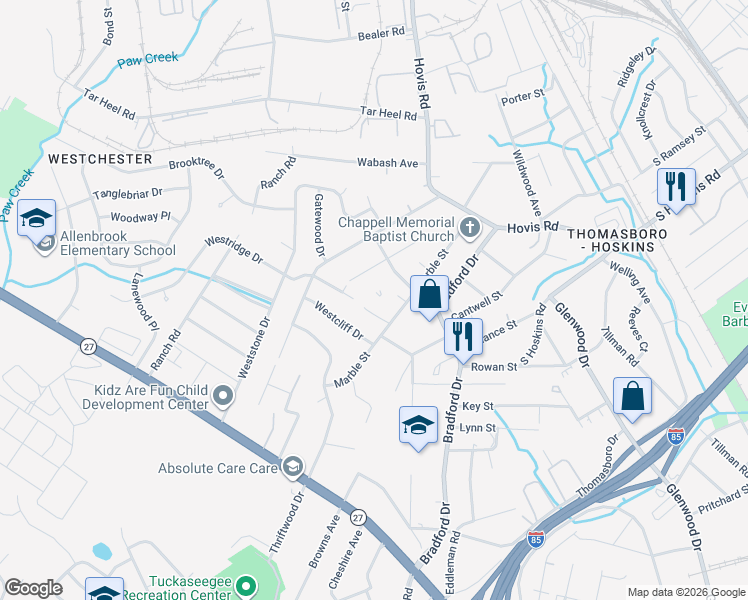 map of restaurants, bars, coffee shops, grocery stores, and more near 1031 Lewiston Avenue in Charlotte
