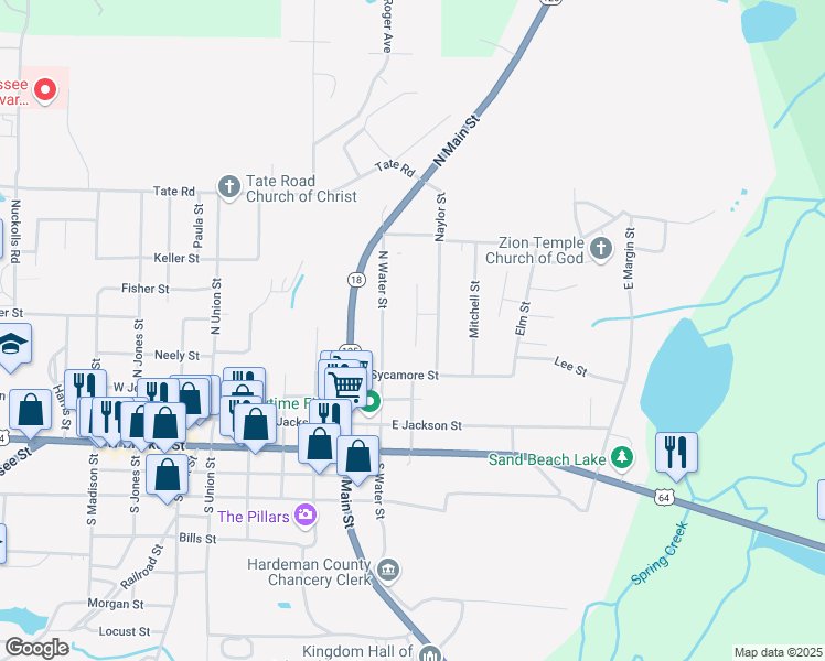 map of restaurants, bars, coffee shops, grocery stores, and more near 508 North Water Street in Bolivar