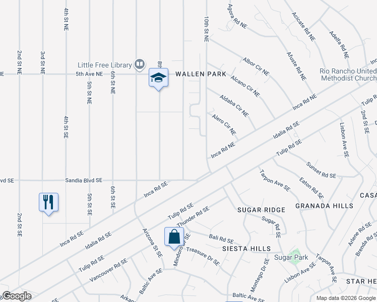 map of restaurants, bars, coffee shops, grocery stores, and more near 905 Crown Court Northeast in Rio Rancho