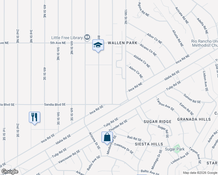 map of restaurants, bars, coffee shops, grocery stores, and more near 905 Crown Court Northeast in Rio Rancho