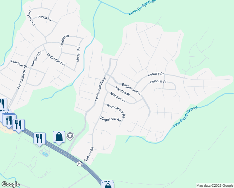 map of restaurants, bars, coffee shops, grocery stores, and more near 203 Marquis Drive in Cameron