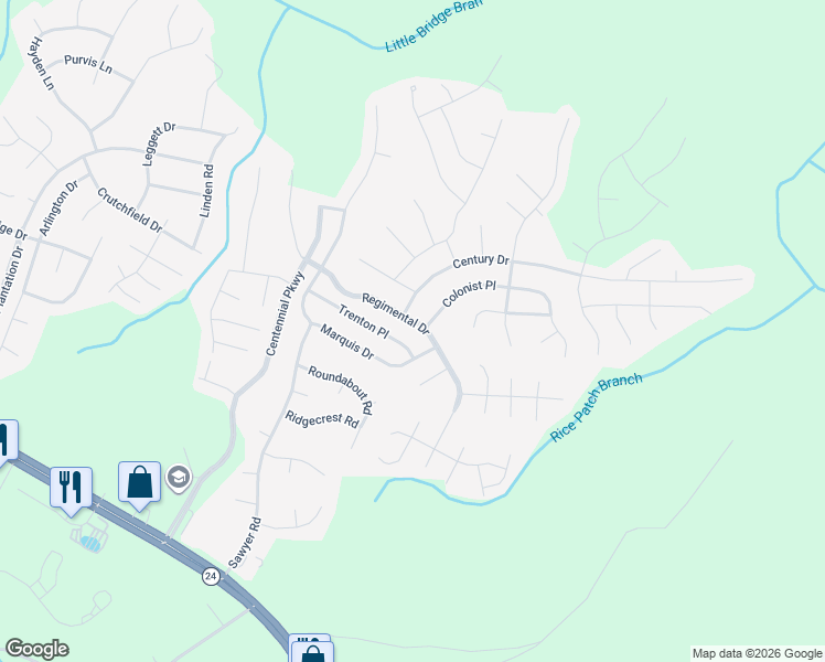 map of restaurants, bars, coffee shops, grocery stores, and more near 15 Colonist Place in Cameron