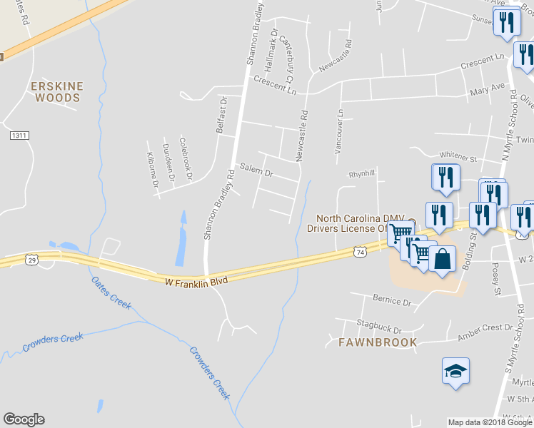 map of restaurants, bars, coffee shops, grocery stores, and more near 3027 Daisy Court in Gastonia