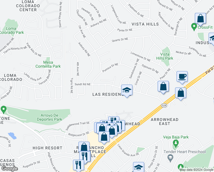 map of restaurants, bars, coffee shops, grocery stores, and more near 149 Pumice Loop Northeast in Rio Rancho