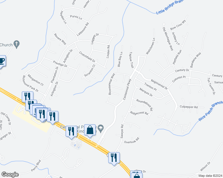 map of restaurants, bars, coffee shops, grocery stores, and more near 139 Bicentennial Way in Cameron
