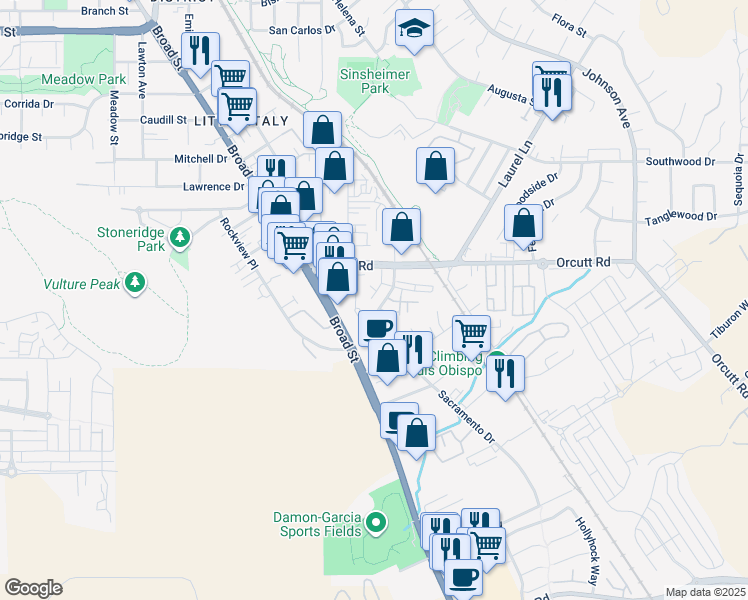 map of restaurants, bars, coffee shops, grocery stores, and more near 3242 Fennel Lane in San Luis Obispo