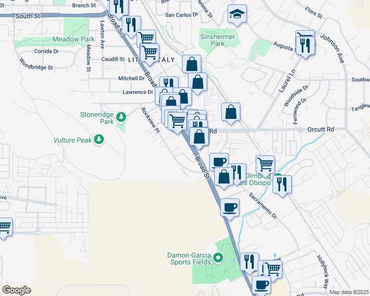 map of restaurants, bars, coffee shops, grocery stores, and more near in San Luis Obispo