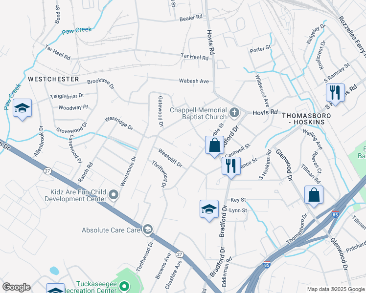 map of restaurants, bars, coffee shops, grocery stores, and more near 1031 Lewiston Avenue in Charlotte