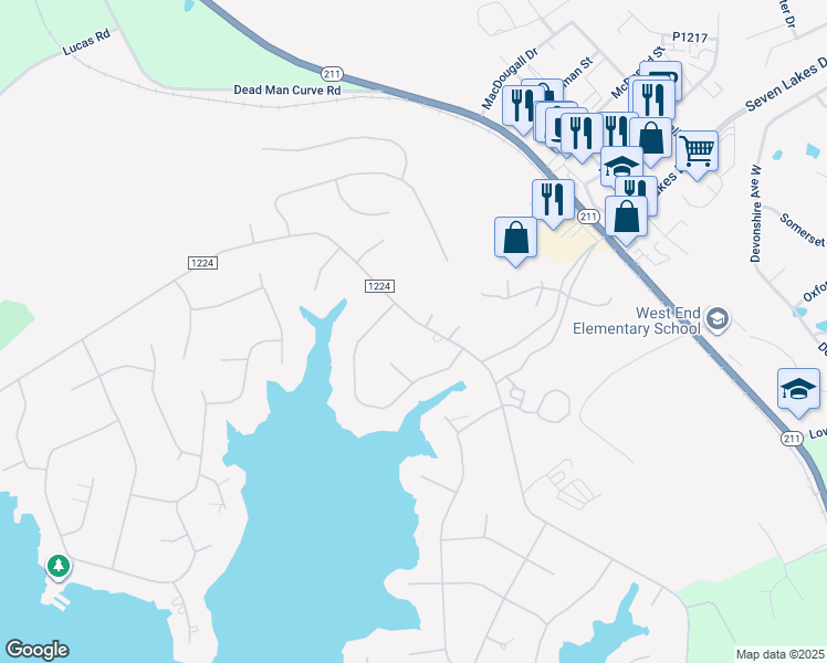 map of restaurants, bars, coffee shops, grocery stores, and more near 111 Longleaf Drive in West End