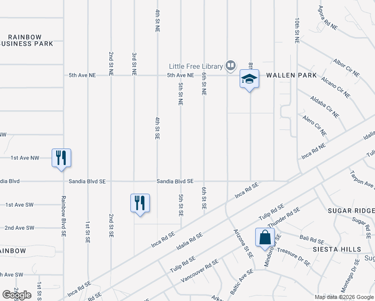 map of restaurants, bars, coffee shops, grocery stores, and more near 709 1st Street Northeast in Rio Rancho
