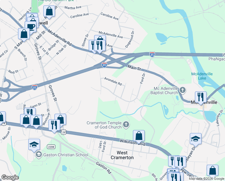 map of restaurants, bars, coffee shops, grocery stores, and more near 216 Oaklawn Drive in Lowell