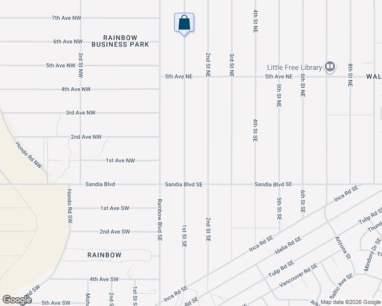 map of restaurants, bars, coffee shops, grocery stores, and more near 100 1st Street Northeast in Rio Rancho