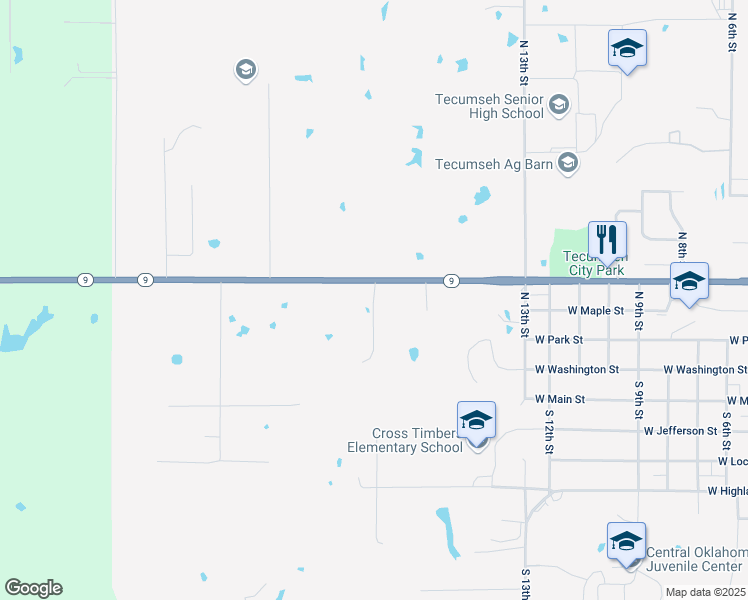 map of restaurants, bars, coffee shops, grocery stores, and more near 305 North Hurst Lane in Tecumseh