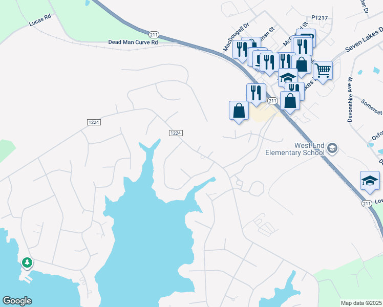 map of restaurants, bars, coffee shops, grocery stores, and more near 111 Longleaf Drive in West End