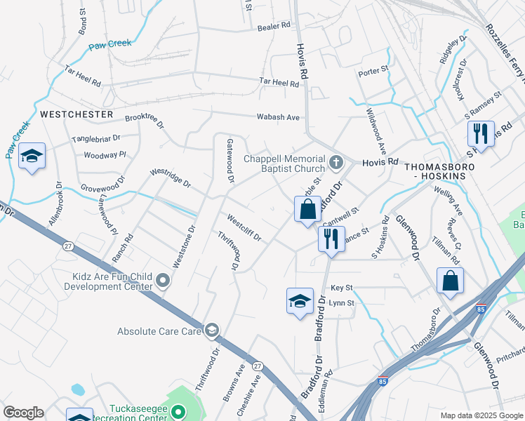 map of restaurants, bars, coffee shops, grocery stores, and more near 1031 Lewiston Avenue in Charlotte