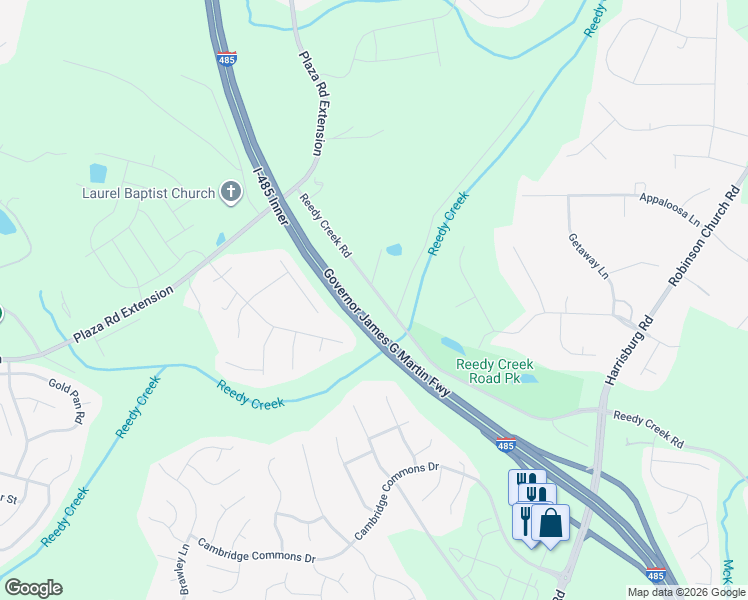 map of restaurants, bars, coffee shops, grocery stores, and more near 8701 Reedy Creek Road in Charlotte