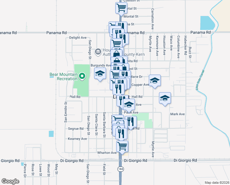 map of restaurants, bars, coffee shops, grocery stores, and more near 10424 Main Street in Lamont