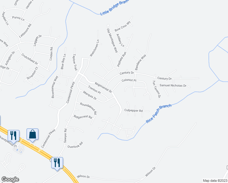 map of restaurants, bars, coffee shops, grocery stores, and more near 325 Regimental Drive in Cameron
