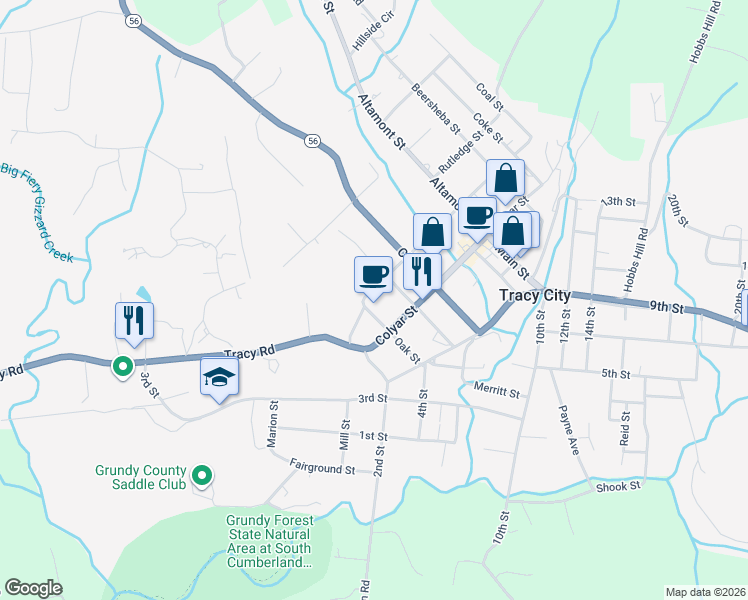 map of restaurants, bars, coffee shops, grocery stores, and more near 138 Nathurst Street in Tracy City