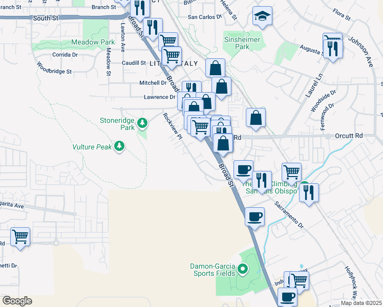map of restaurants, bars, coffee shops, grocery stores, and more near 3214 Rockview Place in San Luis Obispo