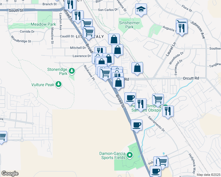 map of restaurants, bars, coffee shops, grocery stores, and more near in San Luis Obispo