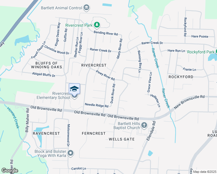 map of restaurants, bars, coffee shops, grocery stores, and more near 4920 Misty River Road in Bartlett