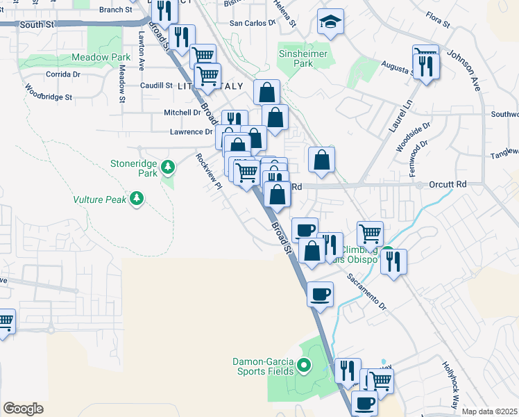 map of restaurants, bars, coffee shops, grocery stores, and more near 3281 Broad Street in San Luis Obispo
