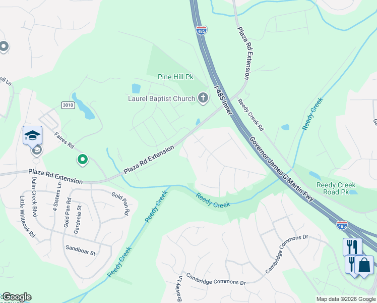 map of restaurants, bars, coffee shops, grocery stores, and more near 11612 Plaza Road Extension in Charlotte
