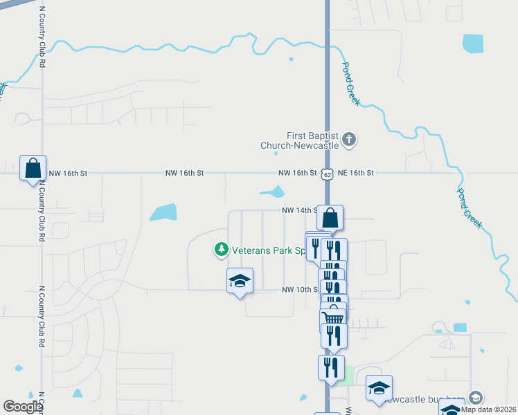 map of restaurants, bars, coffee shops, grocery stores, and more near 321 Northwest 14th Street in Newcastle